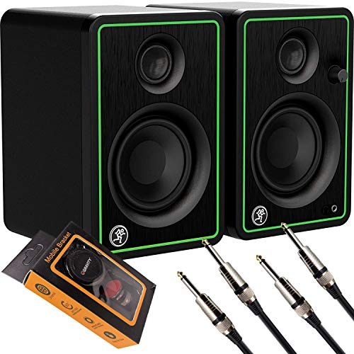 Mackie CR Series Studio Monitor (CR3-X) 3 Inches Creative Reference Multimedia Studio Monitor 50W Power with Pair of EMB Cables (QTQ) and Gravity Magnet Phone Holder Bundle
