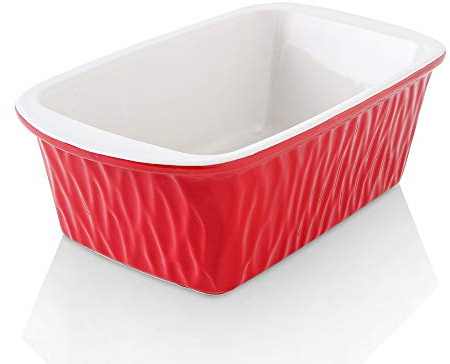 KOOV Ceramic Loaf Pan, Bread Baking Pan, 9 x 5 inch Baking Dish, Rectangular Bakeware for Cooking, Home Kitchen, Texture Series(Red)