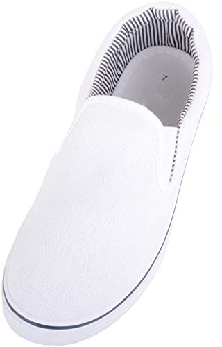ABSOLUTE FOOTWEAR Mens Lightweight Summer Canvas Slip On Trainers Pumps with Twin Gusset - White - UK 10 / EU 44