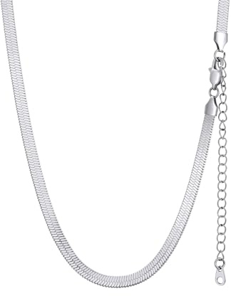 GoldChic Flache Schlangenkette Damen Halskette ohne Anhänger Choker Kette aus Edelstahl Plattenkette Schlangenhalskette Frauen Schmuck Schlangen Kette Verstellbare Länge 32/38/46CM, 3/5MM breit