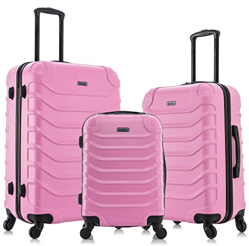 InUSA ENDURANCE Luggage with Spinner Wheels | Durable Lightweight Hardshell Spacious Travel Sets with Handle and Trolley | (20in, 24in, 28in) 3 Piece Luggage Set | Pink