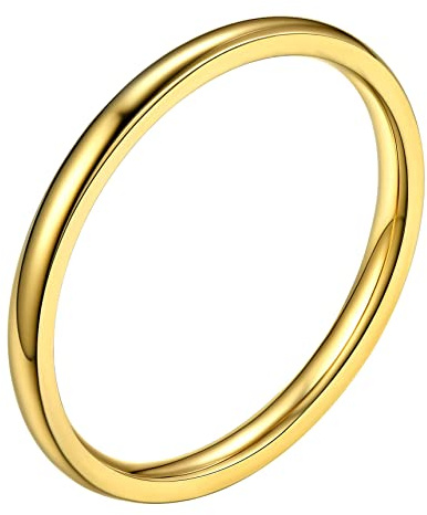Anillo de Acero Inoxidable 2 mm Para Hombre y Mujer - Simple Color Dorado, Pareja de Moda Tamaño 17 - Unisex Para Compromiso, Boda, Aniversario y Navidad