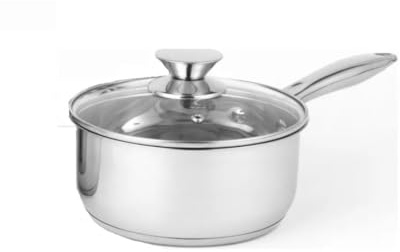 NOBEL Stainless Steel Deep Two Tone Saucepan with Glass Vented Lid Heat Resistant Handles, Ideal for All hobs (16 cm Dia. - 1.5 Litre)
