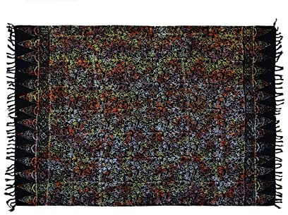 SAIVONA Pareo Sarong Tuch Damen - Wickelrock Strand - Strandtuch Blickdicht als Wickeltuch oder - Handtuchkleid und Wickelkleid Damen - Handarbeit aus Fair Trade Herstellung Schwarz Bunt Batik Style