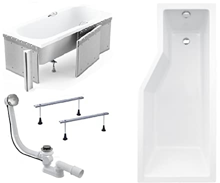 BADLAND Badewanne Original Weiß Acryl Wanne Eckbadewanne INTEGRA 170x75 Rechts KOMPLETTSET SET mit Premium Styroporverkleidung + Füßen und Exklusive Chrom Automatik Ablaufgarnitur Made in EU 4in1