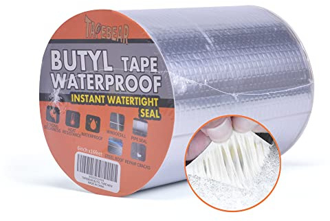 TAPEBEAR Wasserdichtes Butylband, Starkes Selbstklebendes DichtungsbäNder | Silber Aluminium Klebeband Zur Reparatur Für Dachleckage Oberflächenriss Wohnwagen Rohr Glas Fenster, 6inch x 16feet