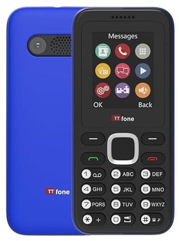 TTfone TT150 olåst basic mobiltelefon UK sim-gratis med Bluetooth, lång batteritid, dubbla sim med kamera och spel, lätt att använda, Pay As You Go (Giff Gaff, med £20 kredit, blå)