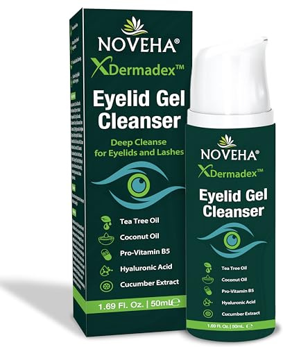 NOVEHA Gel nettoyant pour paupières à l'huile d'arbre à thé - Nettoyage doux à base de plantes pour paupières sensibles - Avec provitamine B5, acide hyaluronique et extrait de concombre - 50 ml