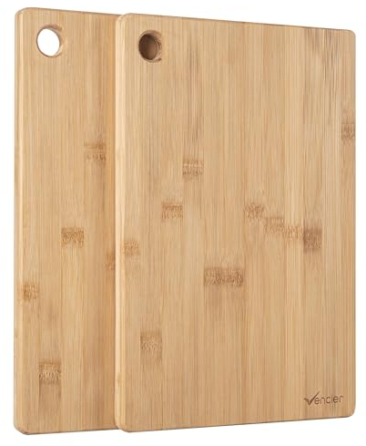Vencier Thick Wooden Cutting Boards Set - Perfect for Meat Carving, Vegetable and Bread Cutting - Bamboo Chopping Board Ensemble (2pc Set)