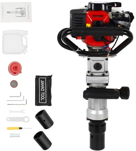 awolsrgiop Benzin Pfahlramme, 2 Takt 900W Erdbohrer Benzin Motor Pfahlramme Pfostenramme Pfostentreiber Ramme, T Pfostenramme Zaunhammer Pfostentreiber Zaunbau, 55mm / 70mm Stapelkopf, 55 * 27 * 31cm