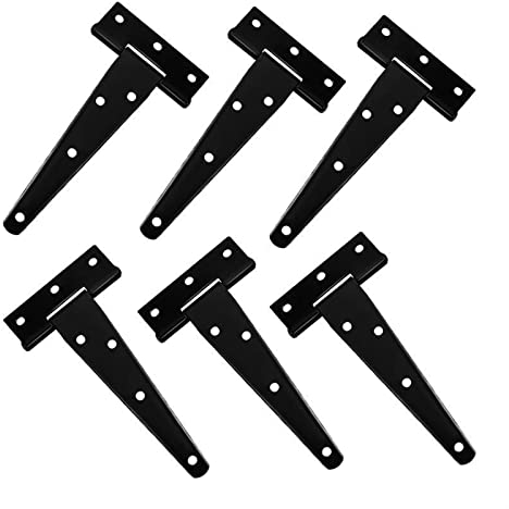 LXYDPZ 6 Stück Scharniere, 5 Zoll, T-Scharniere, robuste Scharniere, rostfreies Eisen, Schwarze Riemenscharniere für Schuppentüren, Scheunentore, Holzkisten, Schranktüren, Zubehörscharniere (Nero A)