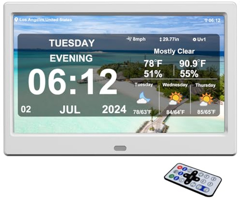 TIMEMOON 10.1 inch 2024 New Digital Weather Clock with Temperature Humdity Alarm Clock for Elderly (10.1inch / White)