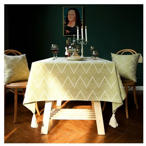 BCughia Tischdecke 135x220 Gelb, Tischdecke Abwaschbar Esszimmer Rechteckig Polyester Jacquard Welle Muster Tischdecke für Küchentisch