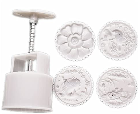 4Pcs 3D Flowers Stamps Moon Cake Decor Mould Round Mold 100g Mooncakes Hand Tool