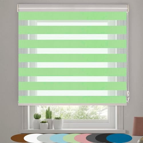 Rollos für Fenster 60 x 170 cm Blickdicht Sichtschutz Sonnenschutz Zebrarollo Fensterrollo Inkl. Befestigungsmaterial für Fenster & Balkontür, Grün