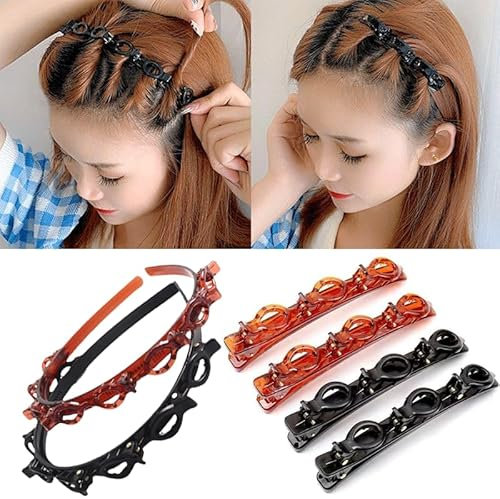 6 Stück Damen Doppellagiges Zopf-Haarband mit gezahnten Haarspangen, Doppel-Pony, Frisuren-Haarnadel