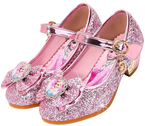 Vorkhuaeri Scarpe da Principessa per Bambina Elsa Tacchi Alti Scarpe da Ginnastica Ballo per Bambini Costume Adatte per Feste Cosplay Matrimoni (D3-Pink,27)