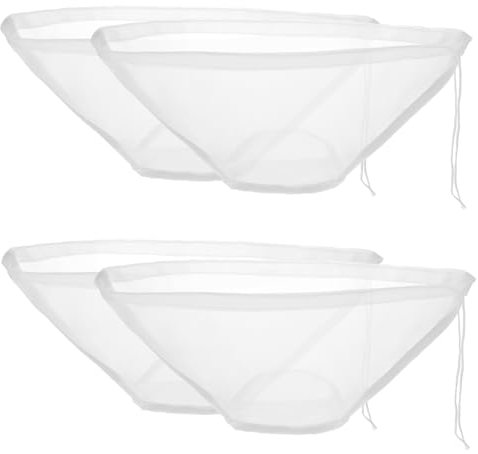 4 Stück Nussmilchbeutel, Feinmaschiges Passiertuch Wiederverwendbar Schüsselform Nylon Käsetuch Abseihtuch mit Kordelzug Filterbeutel für Käse Fruchtsaft Mandel Joghurt Wein Tofu Kaffee