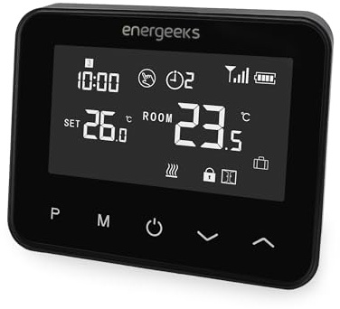 Energeeks Phoenix - Termostato WiFi Inteligente - Automático y Programable - Compatible con Calderas de Gas, Gasoil, Pellet y Suelo Radiante - Control Remoto por App - Compatible con Alexa y Google