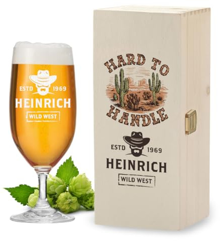 polar-effekt Personalisierte Leonardo Pilstulpe 0,3 Liter und Holzkiste als Geschenk - Geburtstagsgeschenk für Männer - Bierglas für Pils, Lager und Export