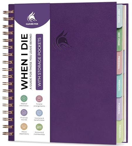 Clever Fox When I Die Planner With Pockets for Documents – End-of-Life Organizer Binder for Important Personal Info & Final Wishes (Purple)