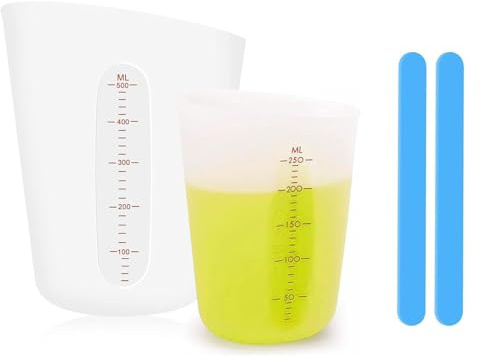 Misurino in silicone da 500 ml/250 ml, misurino in resina siliconica, 2 misurini in silicone più 2 barre in silicone, miscelatori in resina epossidica con scala.