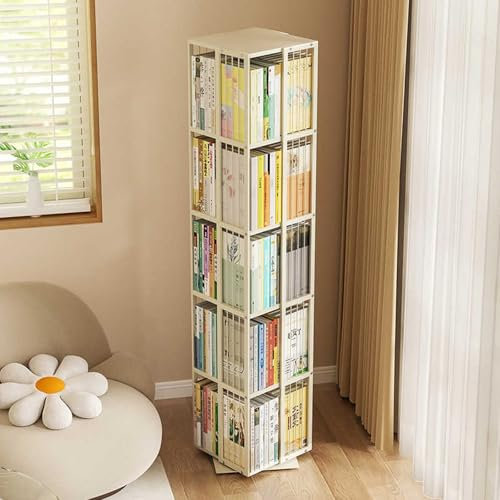 HARELA 5-stufiges Drehbares Bücherregal, Standregal, 360 Grad, Metall Bücherturm Bodenstehendes, Eckregal, Bodenstehende Bücherregale, Für Kleinen Raum, Wohnzimmer, Büro
