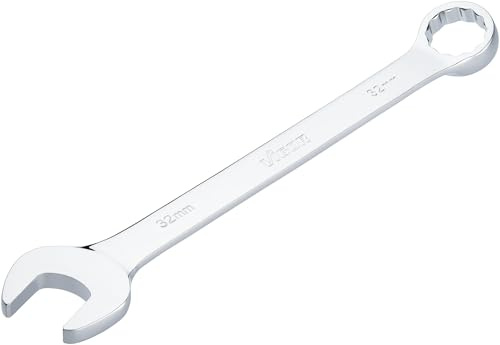 ViGOR Llave combinada V7740-32, SW 32 mm, versión larga, desviación de 15 grados, perfil hexagonal exterior y hexagonal doble, cromada y pulida