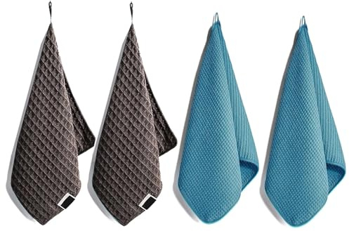 VZU 4 Stück Barista Tuch, Braun & Blau Waffeltuch, Barista Tücher, Barista Lappen, Microfaser Lappen, Saugstarke & Fusselfreie, für Kaffeesatz, Geschirr und Haushaltsgegenstände, Spültuch (30x30cm)