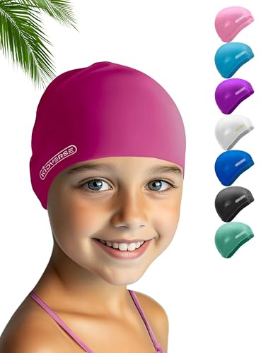 KIDVERSE Badekappe Kinder wasserdicht - Schwimmhaube Kinder mit Anti-Rutsch-Noppen - Badekappen für Schwimmer mit UV Schutz - Schwimmhaube Mädchen - Reißfeste Badehauben in verschiedenen Größen