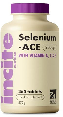 Incite Nutrition Selenium Tablets 200mcg. 12 Month Supply of Essential Mineral Supplements. Selenium Nail Supplements with Vitamins A, C and E, to Combat Oxidative Stress