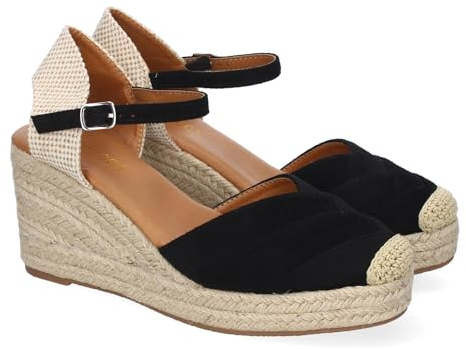shoes&blues.es 91784 Sandalia de Cuna de Yute para Mujer, Comodo y Elegante, Diseno Moderno con Detalles de Costura en la Pala y Cierre de Hebilla, Ideales para Primavera-Verano. Negro Talla 36