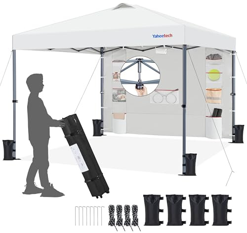 Yaheetech Pop up Pavillon 2,5×2,5m Faltpavillon mit 1 Seitenwand & Aufbewahrungstaschen Höhenverstellbar Partyzelt Wasserdicht Stabil Gartenpavillon Winterfest, Weiß, 2,5 × 2,5 M