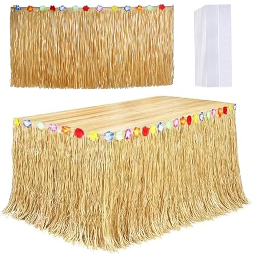 Hawaiianischer Tischrock Größe 275x75cm, Mit 3-Beidseitigen Aufklebern, Hawaii Deko Verwendet Für Tropische, Hawaii Strandpartykostüme, Partys Und Partydekorationen, Stroh Gelb Grasrock Dekoration