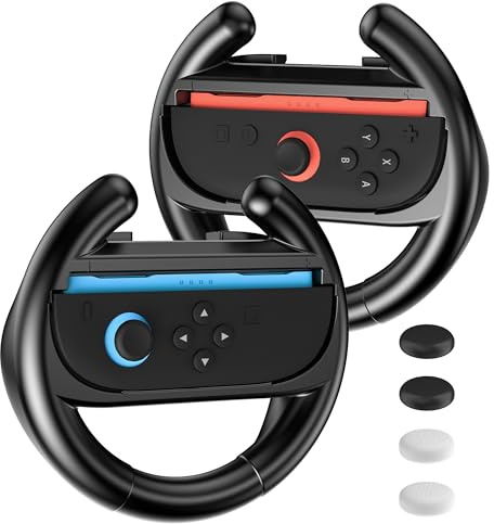 FUNDIARY Steering Wheels Compatible with Switch 2 Joycon, Comfortable Switch 2 Handle Grip Accessories with [Quick-Release]Racing Wheel Controller Fit for NS2 Mario Kart 8 Deluxe Games - Black(2 Pack)