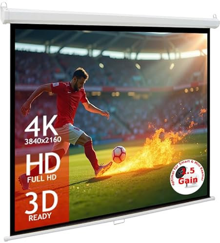 SlenderLine EcoSmart - Schermo a rullo 180 x 138 cm | 89 pollici | formato 4:3 | larghezza totale: 187 cm | ideale per videoproiettore Smart & Mini | tela Home Theater | soffitto o parete |