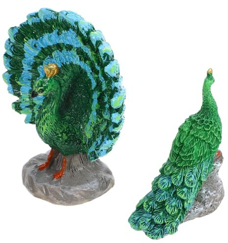 Toddmomy Figurines de Paon Lot de 2 Miniature en Résine Verte, Décoration Adorable pour Jardin Miniature et Paysage de Pelouse Créatif