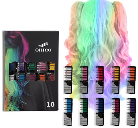 GNHG Gessetti Colorati per Capelli 10 Colori,10pcs Colori Capelli Bambini Lavabili Pettinino Temporaneo Capelli Gesso Non Tossico