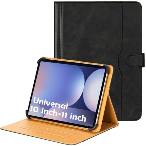 Universal 10–11 Inch Tablet Case, PU Leather Folio with Stand & Pocket(Black)