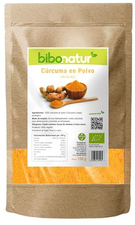 Bibonatur Cúrcuma en Polvo ECO 150 gr. 100% Natural: sin aditivos. Apta para Dieta Vegana. Cultivo Ecológico Certificado