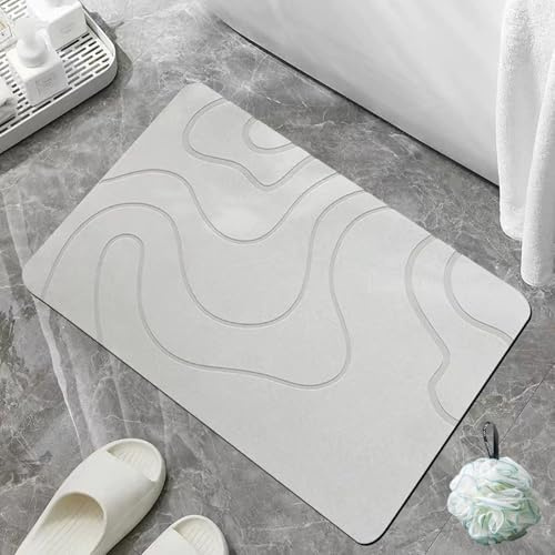 Tapis de bain Matmend, Tapis de bain en pierre Matmend à base de terre de diatomées, séchage rapide, antidérapant, tapis de douche en pierre pour le sol de la salle de bain, séchage rapide, naturel