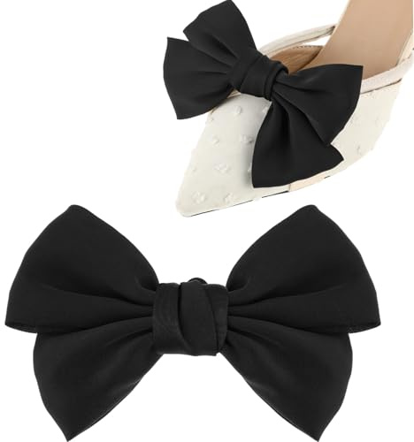 Ptwola 2 PCS Satin Bow Shoe Clips Removable Solid Color Wedding Party Heels Shoe Buckle Cute Elegant Jewelry Charms Decoration Bag Clothing Hair Accessories for Women Girls Dress Sandals Flats Pumps