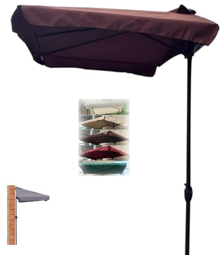 Demi-parasol rectangulaire pour balcon, 230 x 130 cm, marron avec franges, pare-soleil parfait pour terrasse, jardin et appartement