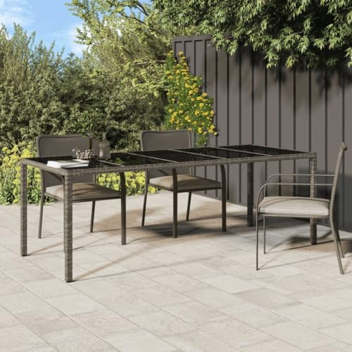 Générique Table de Jardin Gris 250x100x75 cm Verre trempé et Poly rotin,Meubles,Mobilier de Jardin,Tables de Jardin,Gris,46.8 KG,316727