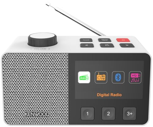 Kenwood CR-M70DAB Radio Dab+/FM con ASA, Pantalla IPS de 4,3, Bluetooth 5.3, Doble Alarma y Temporizador de Apagado, USB MP3, Conector de 3,5 mm, Modo fácil, Altavoz de 5W – Blanco
