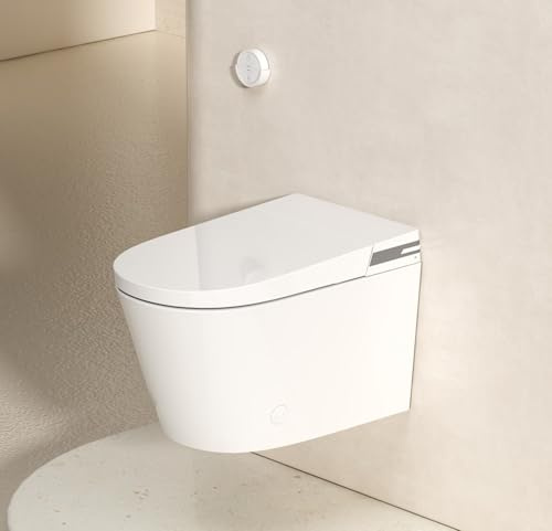 MEJE # T010Q - Smart Wandtoilette, integriertes Smart WC, beheizbarer Sitz, automatische Spülung, Nachtlicht, integrierter Wassertank, weiß (im Wandhalter enthalten)
