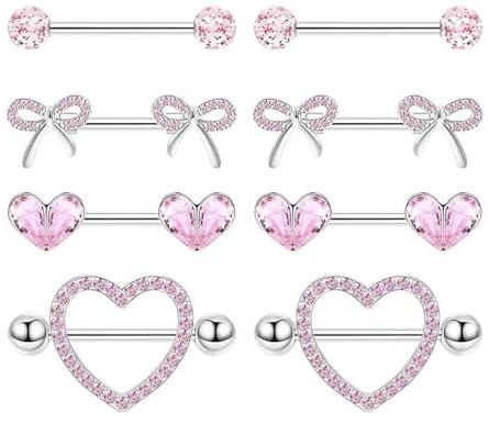 XFSRG 4 Paia 14G Piercing Capezzoli per Donna Body Piercing Nipple Stainless Steel Nipple Barbell Set Carino Cuore Farfalle Lingua Ipoallergenico Gioielli Piercings