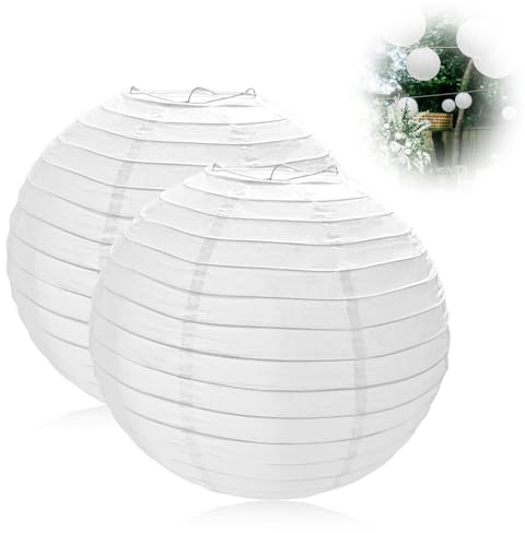 2 Stück Lampions Weiß 30 cm – Faltbarer Papierlampion rund als Lampenschirm, Papierlampenschirm für Hochzeit, Party, Garten & kreative DIY-Dekoration