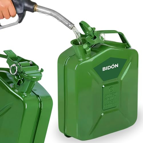 Strend Pro Benzinkanister 5l Metall | Robuster Kanister 5 liter für Benzin & Diesel | Kraftstoffkanister | Dieselkanister für Reserve | Kombikanister motorsäge | Grün mit UN-Zulassung | Benzintank