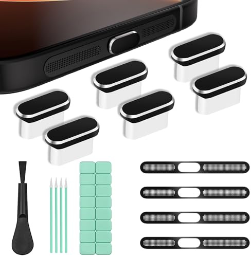 RDTOK Juego de protectores de polvo USB C, 6 piezas USB C tapa protectora y altavoz antipolvo impermeable, con kit de limpieza, para iPhone 17/16/15 Series y conector de carga para ordenador portátil
